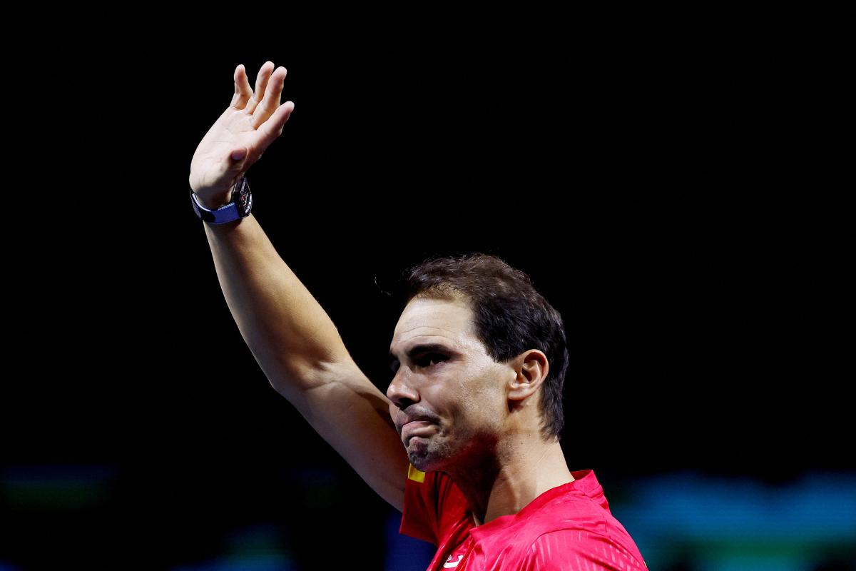 Spain's Rafael Nadal waves at fans during a tribute to his career after The Netherlands eliminated Spain in the Davis Cup  quarter-final at Palacio de Deportes Jose Maria Martin Carpena Arena, Malaga, Spain, on Tuesday 