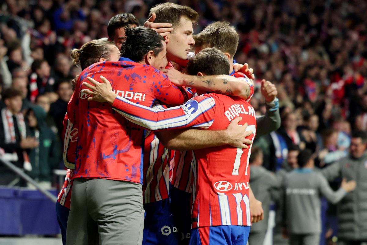 Atletico Madrid's Alexander Sorloth celebrates scoring their second goal with teammates in the match against Deportivo Alaves at Metropolitano, Madrid, Spain, on Saturday