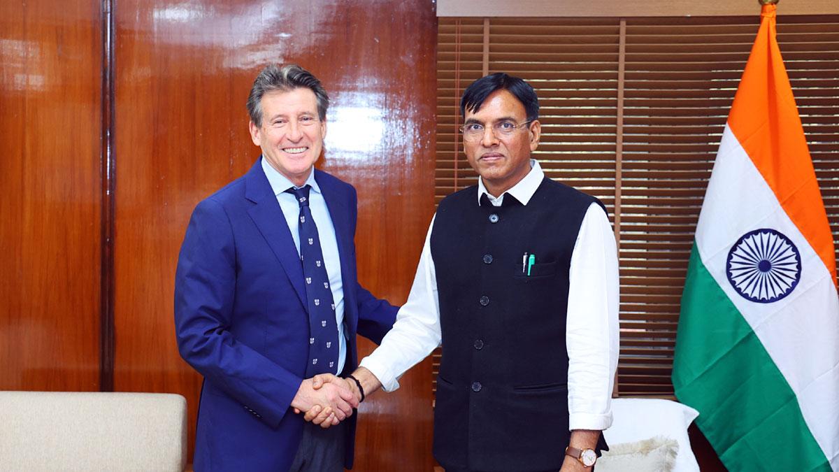 Mansukh Mandaviya, Union Minister of Youth Affairs & Sports and Labour & Employment, meets with Lord Sebastian Coe, President of World Athletics & IOC Member, in New Delhi on Monday.