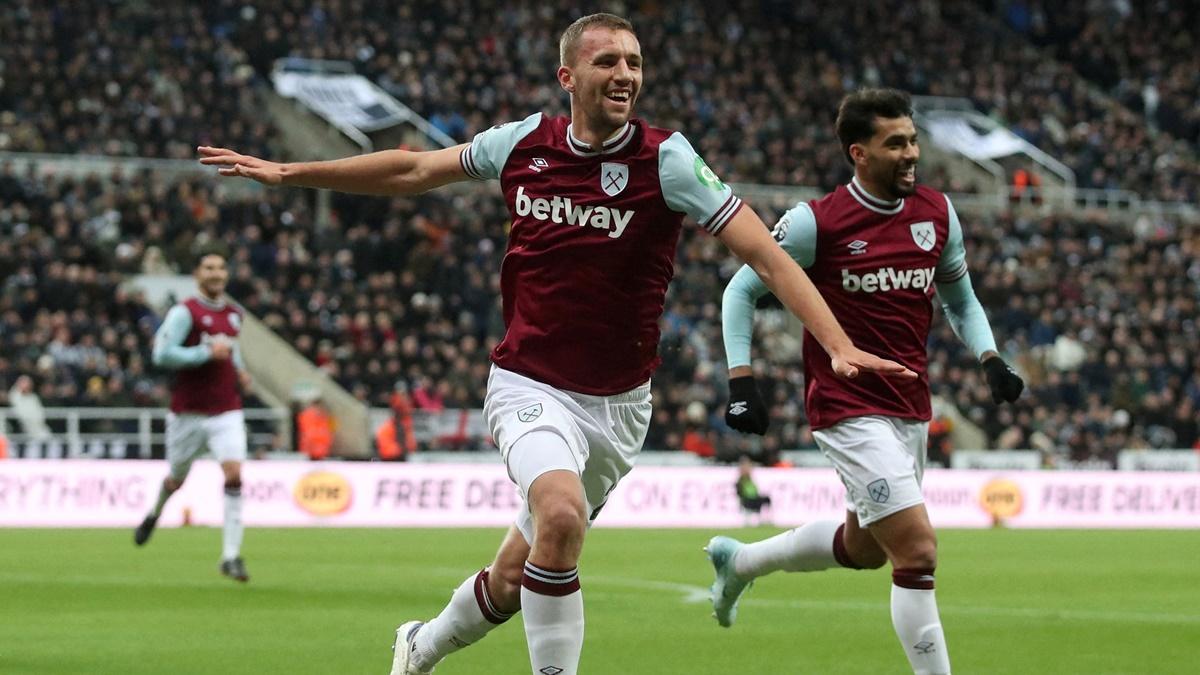 Tomas Soucek breaks into celebration after putting West Ham United ahead in the match.