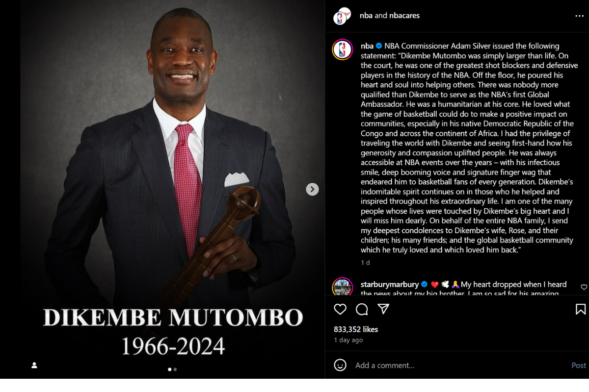 A tribute to Dikembe Mutombo by the NBA