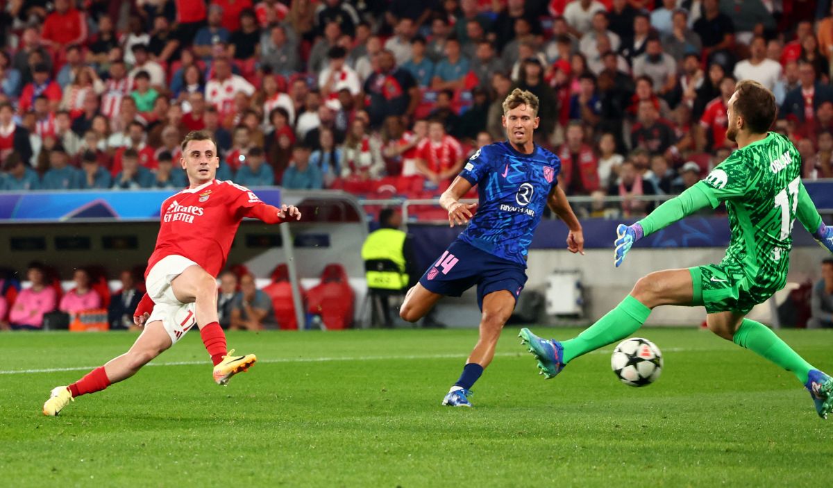 Kerem Akturkoglu scores Benfica's first goal past Atletico Madrid goalkeeper Jan Oblak