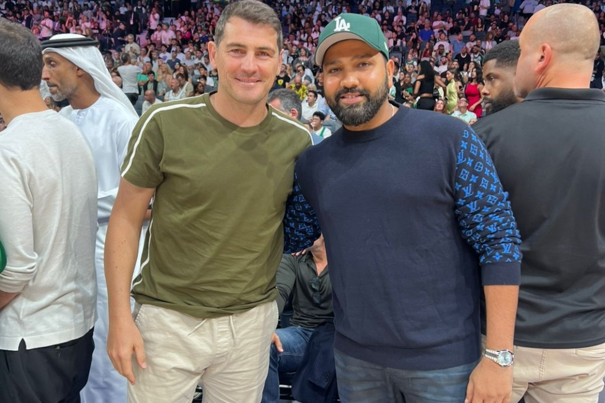 Iker Casillas and Rohit Sharma at the NBA Abu Dhabi Games 2024 on Friday, October 4