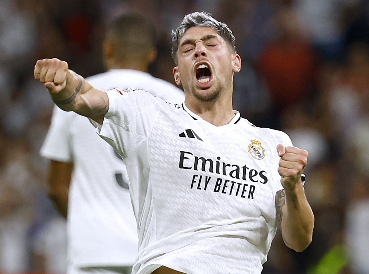 Federico Valverde celebrates scoring Real Madrid's first goal against Villarreal