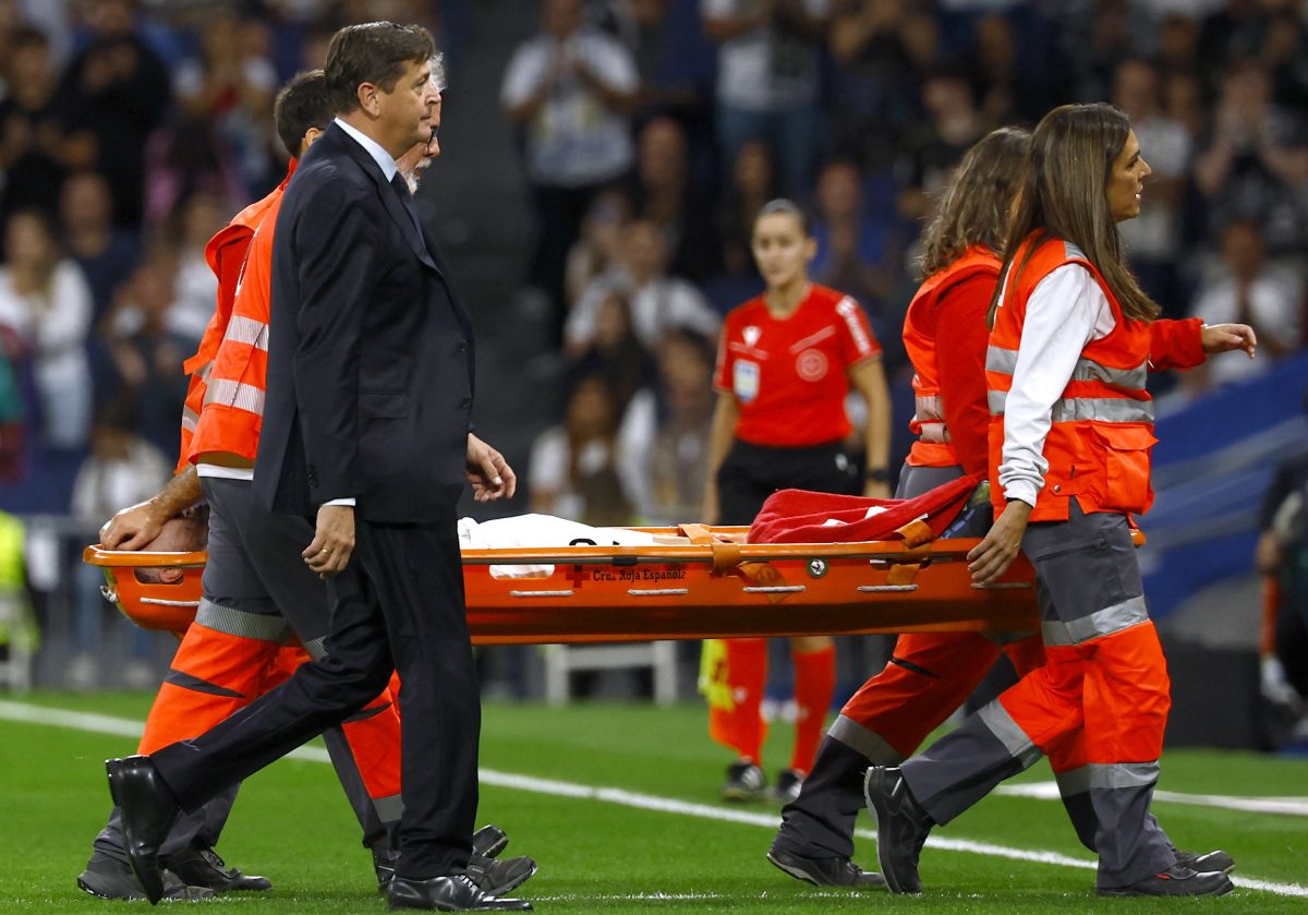 Real Madrid defender Dani Carvajal is stretchered off in stoppage time