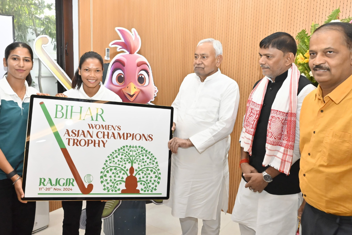 Bihar Chief Minister Nitish Kumar unveils the logo for the Women's Asian Champions Trophy on Saturday