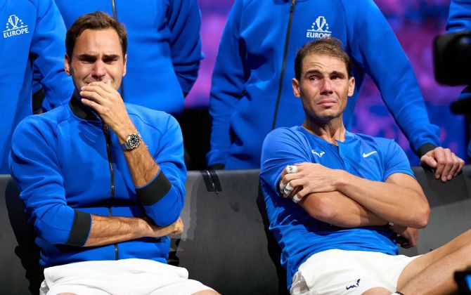 Rafael Nadal with Roger Federer