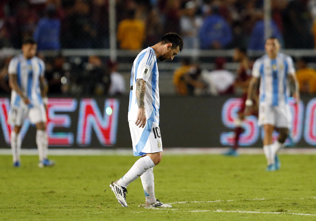 A dejected Argentina's Lionel Messi after the match against Venezuela