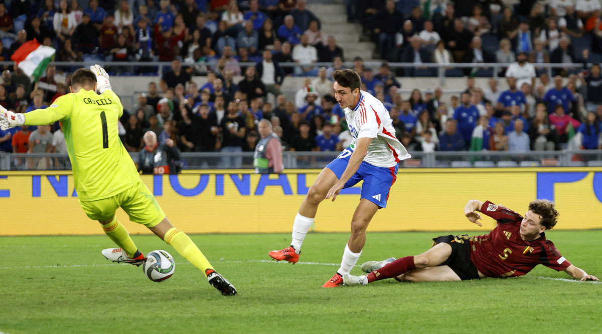 Andrea Cambiaso scores Italy's first goal against Belgium