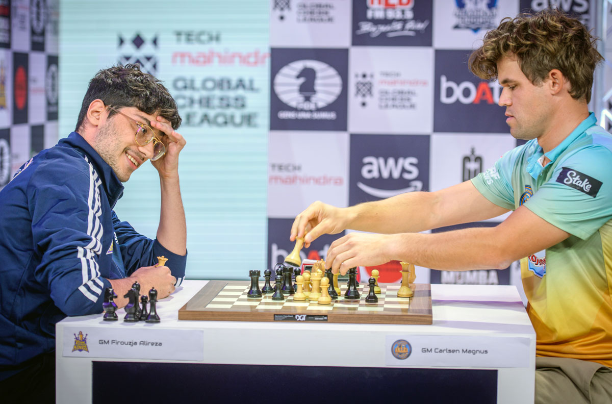 Magnus Carlsen of SG Pipers in action against Alireza Firouzja of Continental Kings