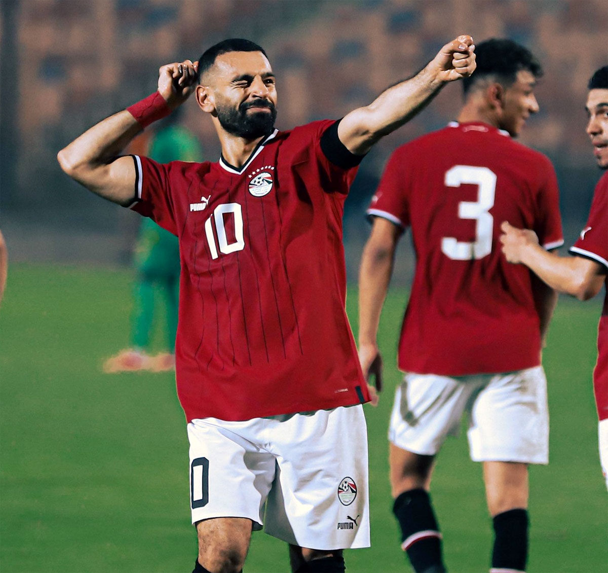 Mohamed Salah celebrates scoring a goal for Egypt