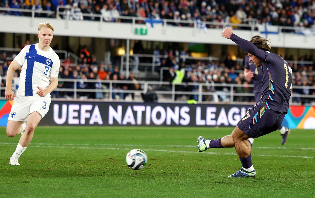 Jack Grealish scores England's first goal against Finland