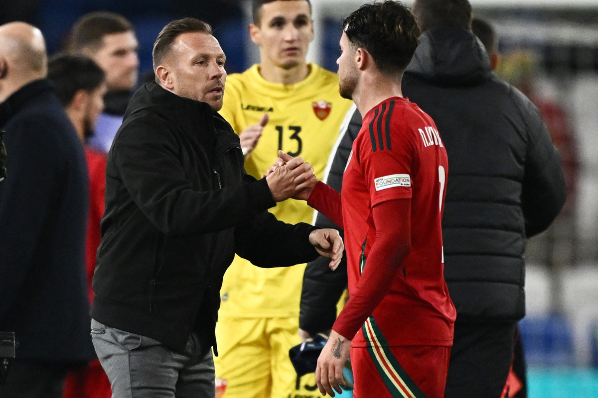 Wales manager Craig Bellamy shakes hands with Neco Williams after their UEFA Nations League - Group B4 match against Montenegro at Cardiff City Stadium, Cardiff, Wales, Britain 