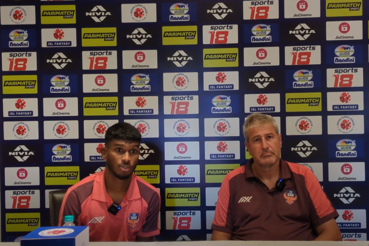 FC Goa's Brison Fernandes and coach Manolo Marquez at a press conference on Friday