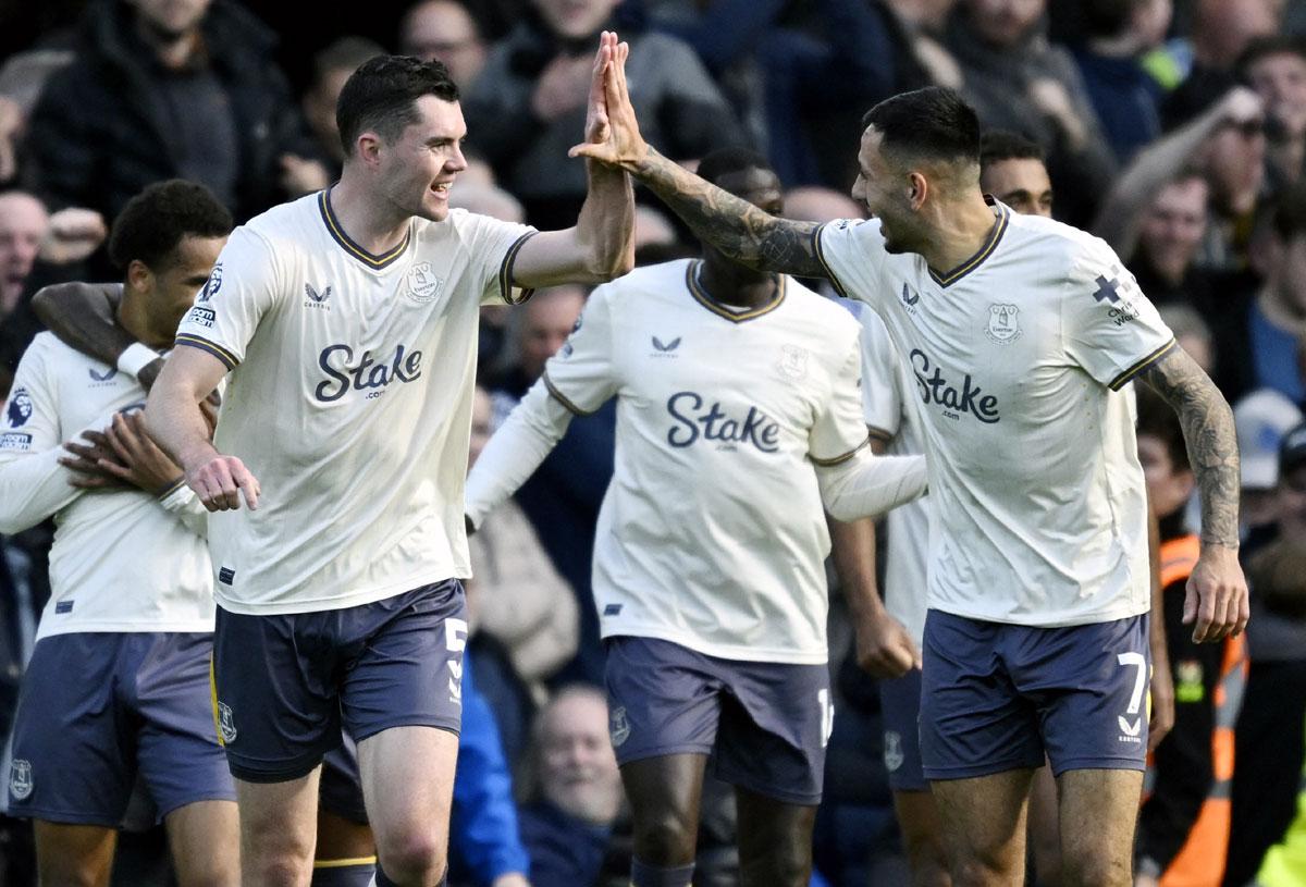 Everton's Michael Keane celebrates scoring their second goal