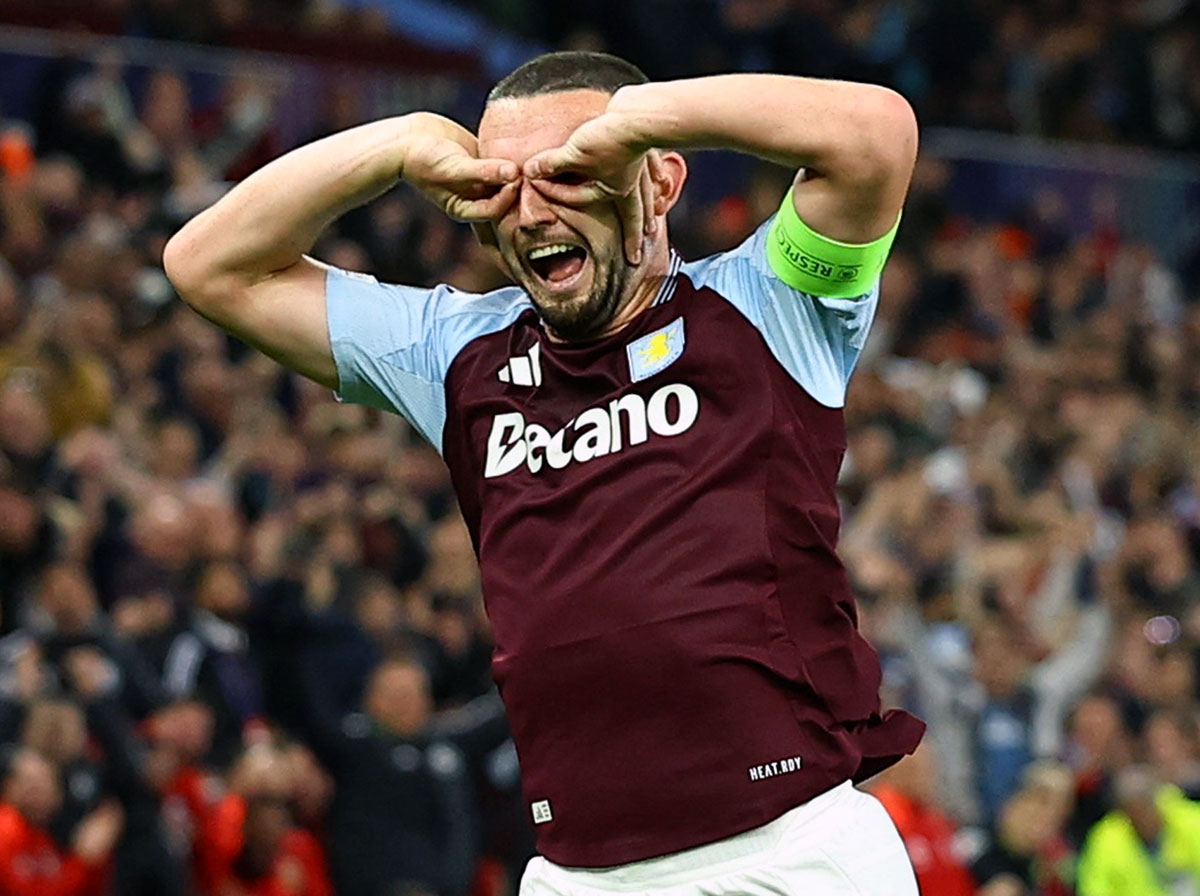 Aston Villa's John McGinn celebrates scoring their first goal against Bologna