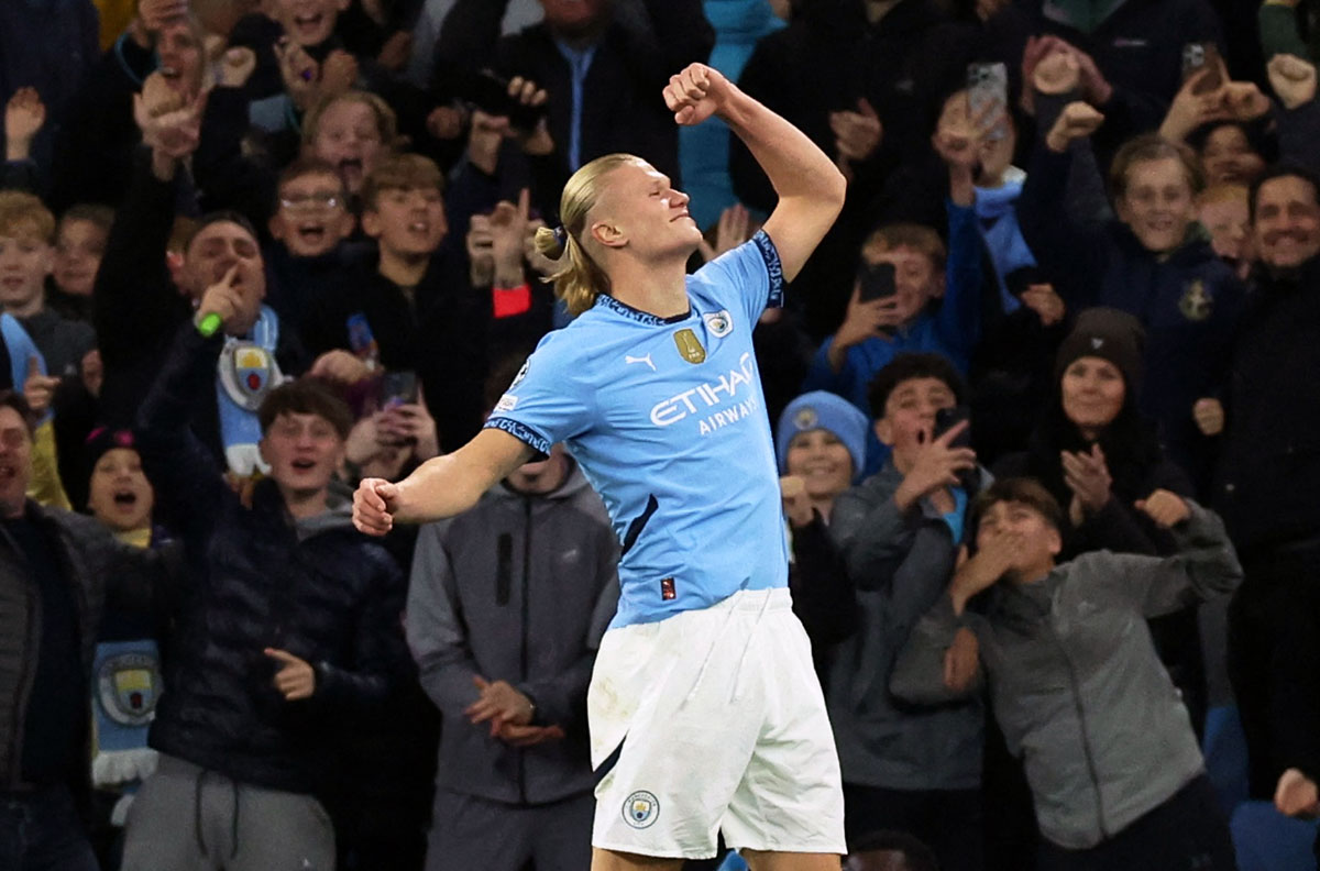 Erling Haaland celebrates scoring a goal