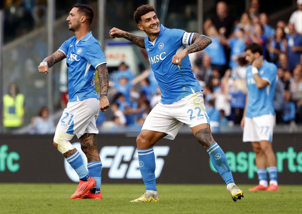 Giovanni Di Lorenzo celebrates after scoring Napoli's first goal