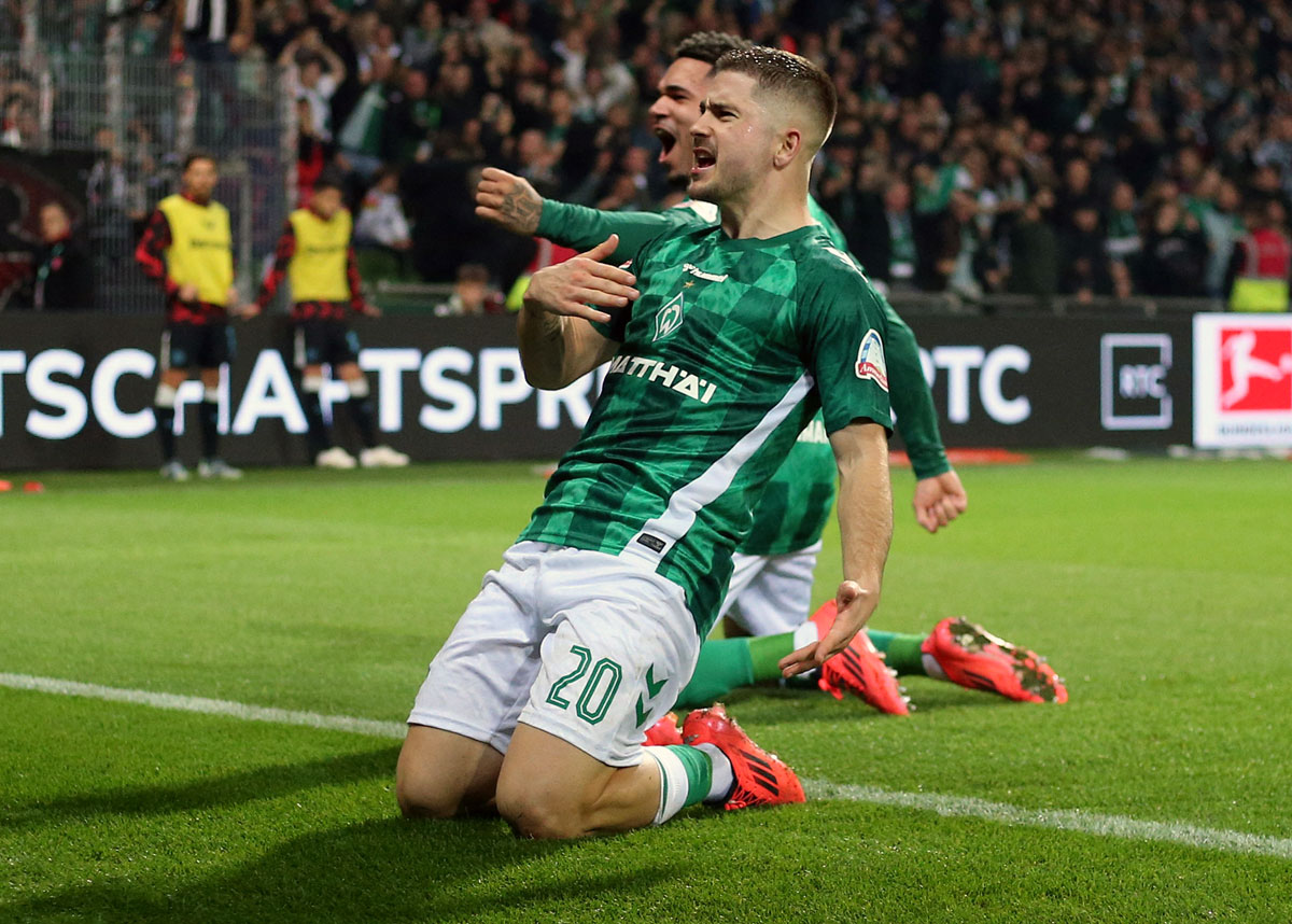 Romano Schmid celebrates scoring Werder Bremen's second goal