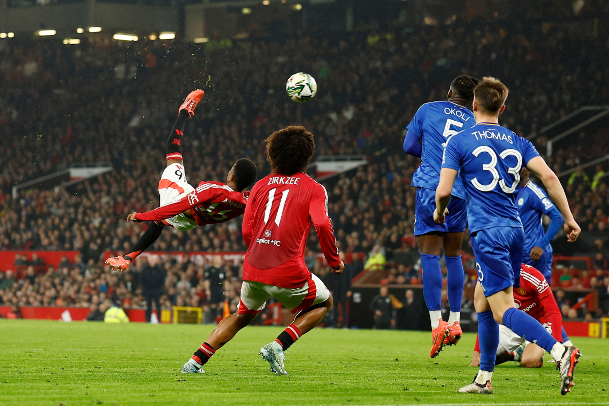 Manchester United's Amad Diallo shoots at goal