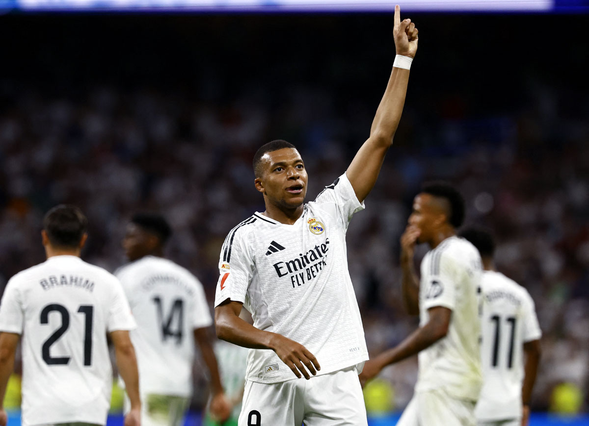 Real Madrid's Kylian Mbappe scores their first goal 