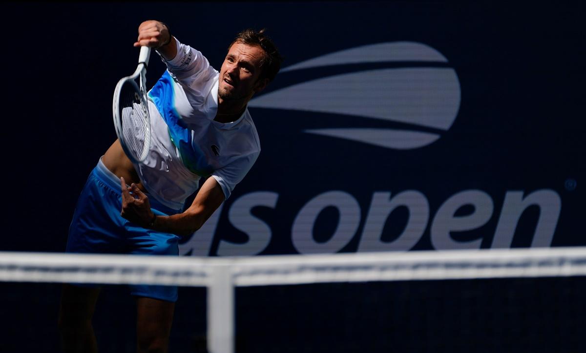 Daniil Medvedev in action during the US Open men's singles Round of 16 match against Portugal's Nuno Borges at Flushing Meadows, New York, on Monday.