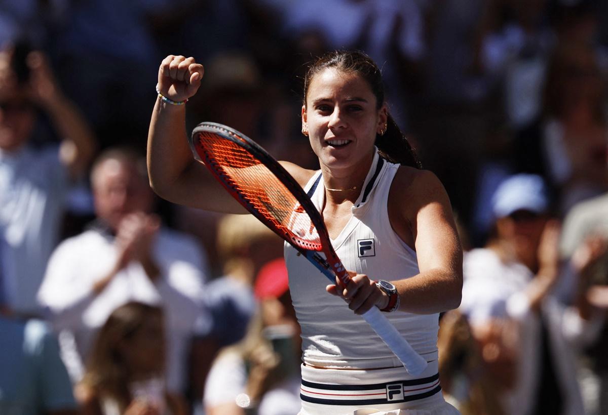 Emma Navarro of the United States celebrates winning her US Open women's singles quarter-final against Spain's Paula Badosa at Flushing Meadows, New York, on Tuesday.