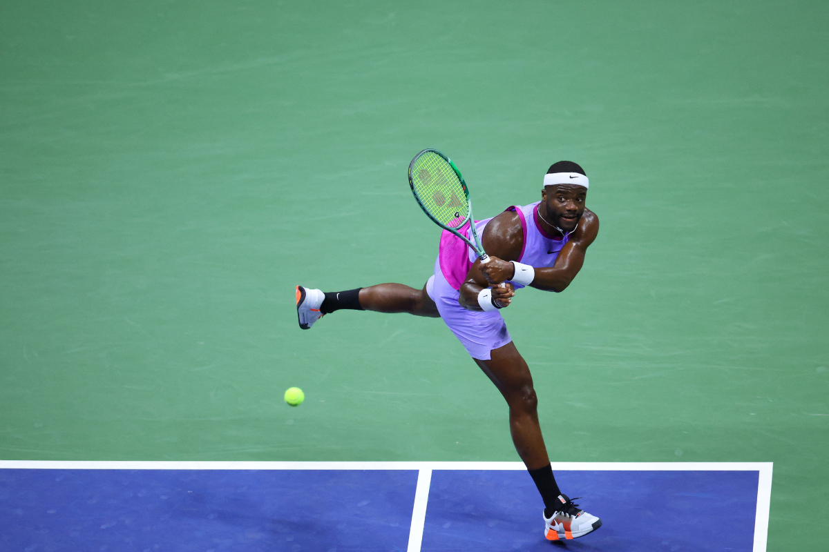 Frances Tiafoe of the US in action during his quarter final match against Bulgaria's Grigor Dimitrov 