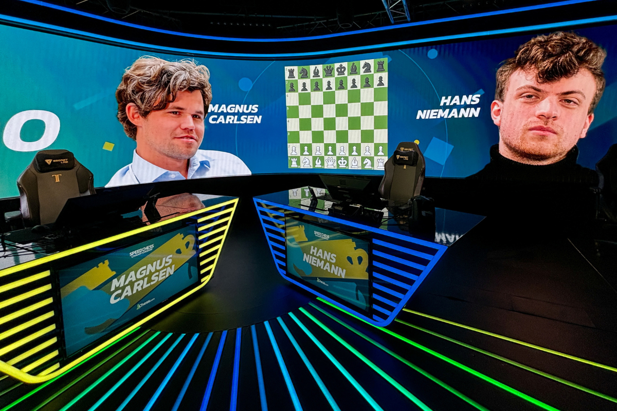 The stage is set ahead of the Speed Chess Championship semi-final between International Chess Federation (FIDE) world number one Magnus Carlsen of Norway and Hans Niemann of the US, in Paris, France. 