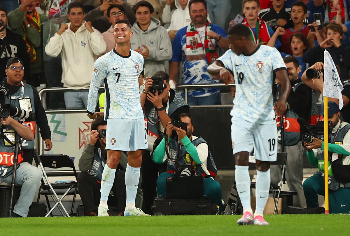 Ronaldo celebrates scoring Portugal's second goal during the Nations League A - Group 1 - match against Croatia at Estadio da Luz, Lisbon, on Thursday.