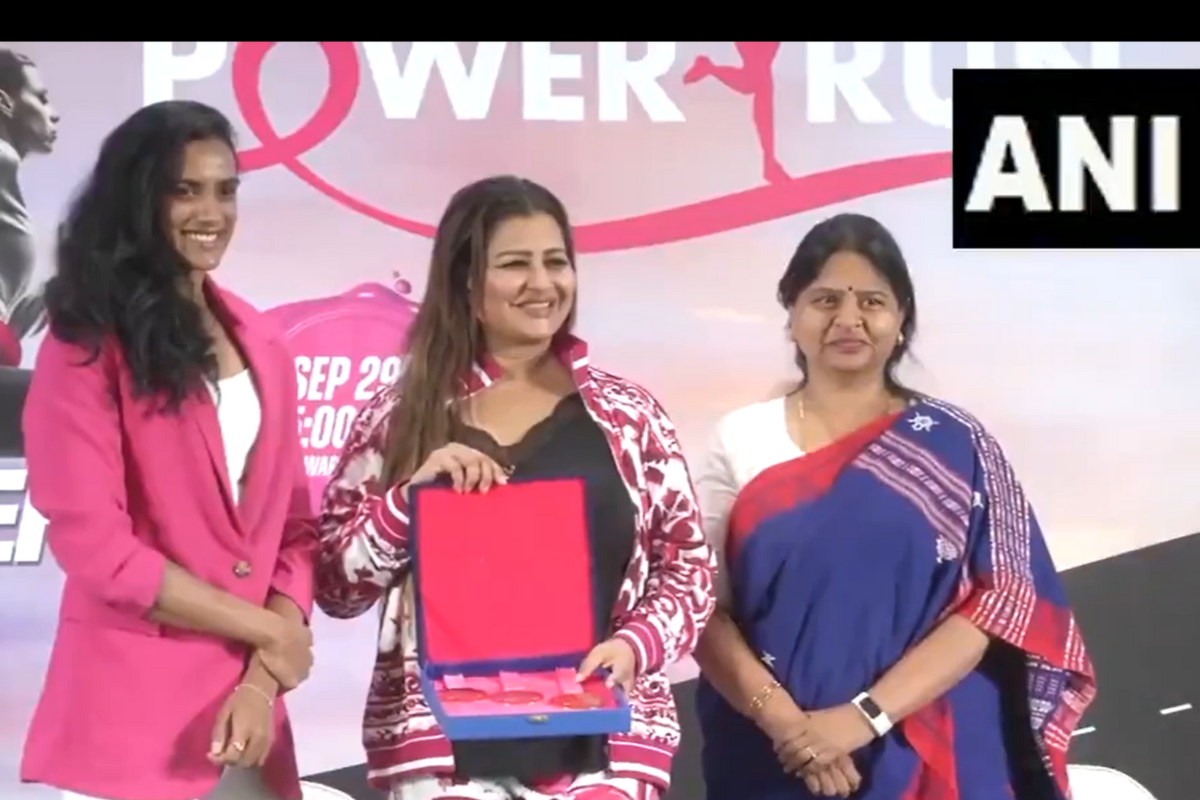 India's badminton ace PV Sindhu at official announcement of the Pink Power Run in Hyderabad on Thursday