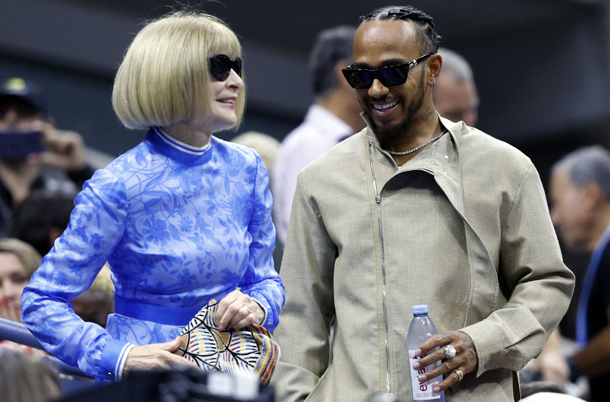 Anna Wintour greets Lewis Hamilton