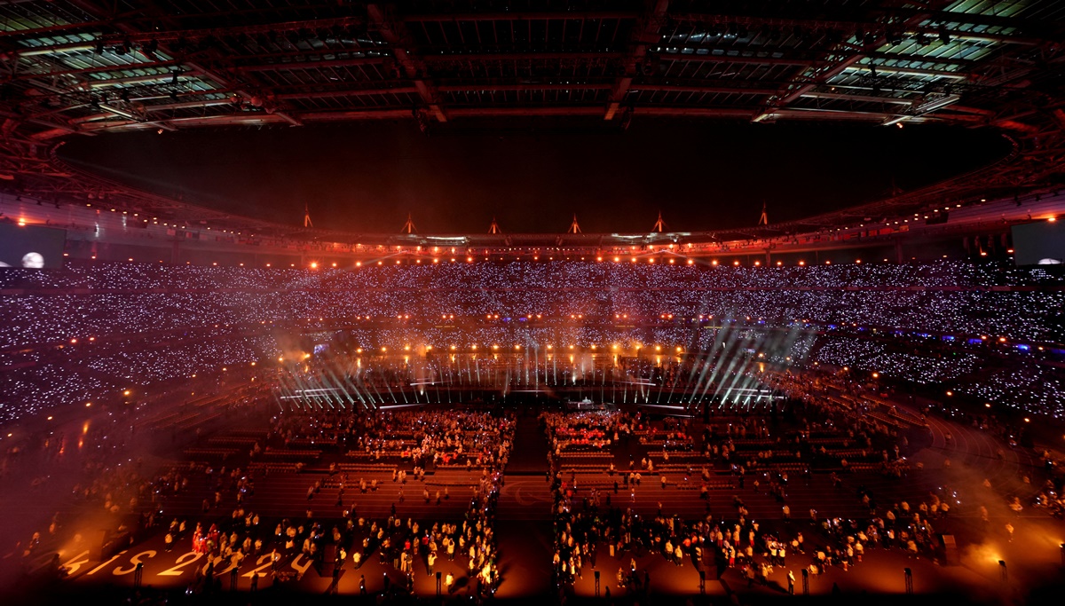 A general view of the Paralympics closing ceremony at the rain-soaked Stade de France.