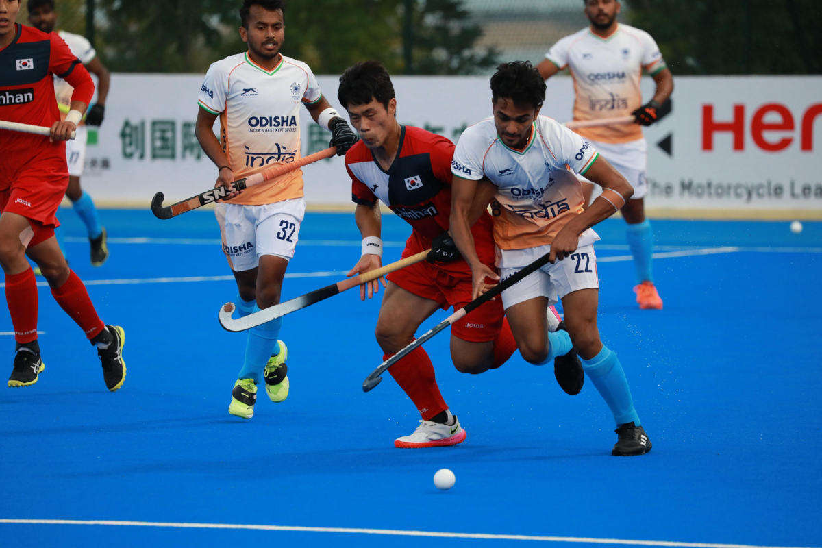 Action from the match between India and Korea