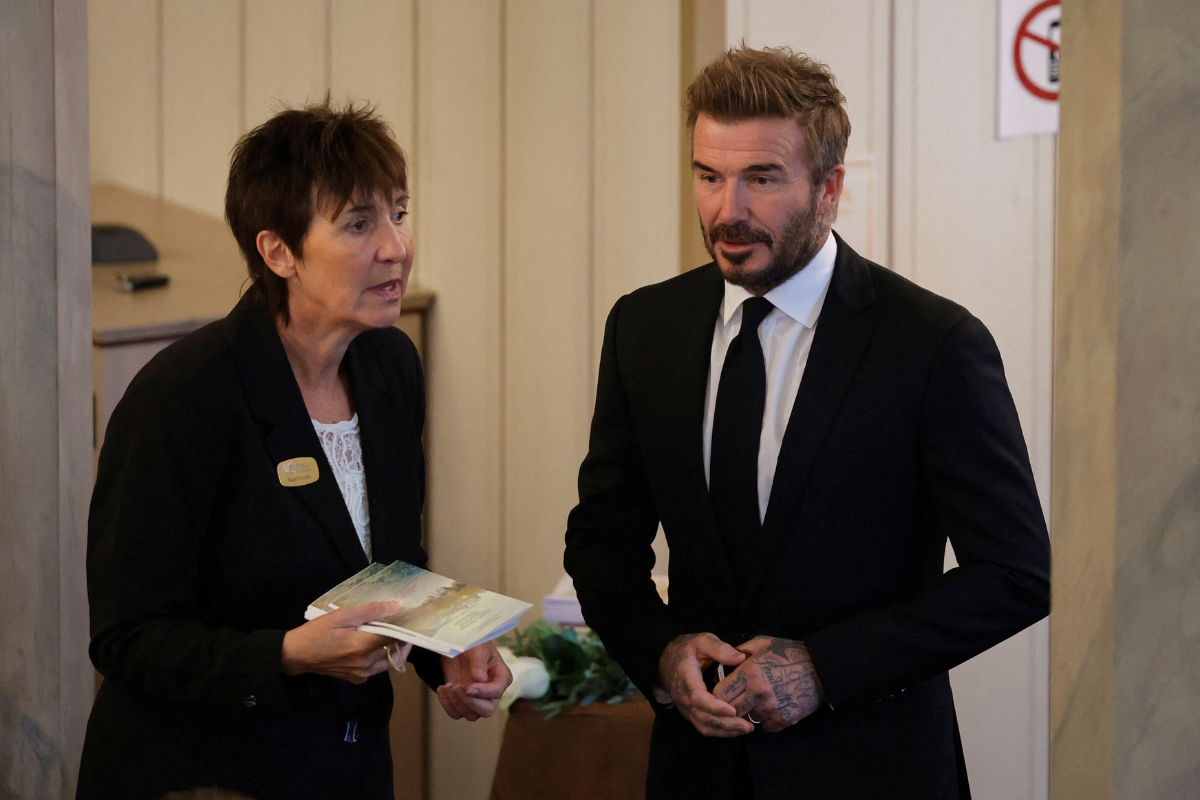 David Beckham arrives at the funeral service for Sven-Goran Eriksson at Fryksande church in Torsby, Sweden on Thursday