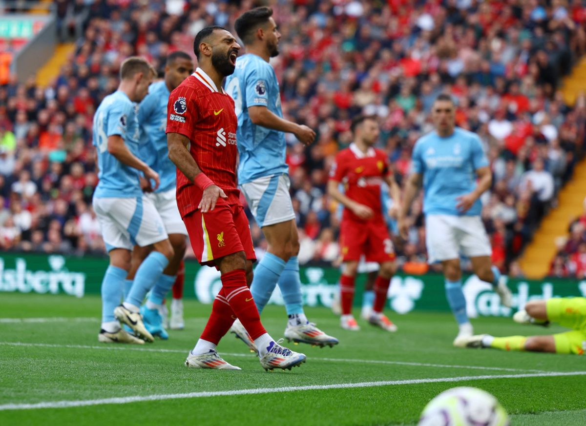 Liverpool's Mohamed Salah reacts