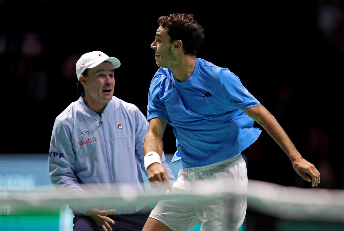 Argentina's Francisco Cerundolo celebrates shocking Britain's Jack Draper.