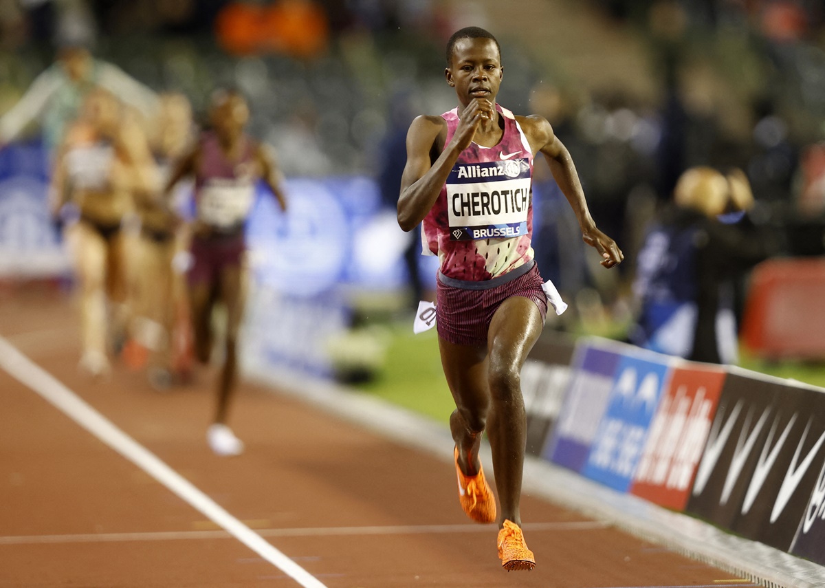 Kenya's Faith Cherotich win the women's 3000m Steeplechase.