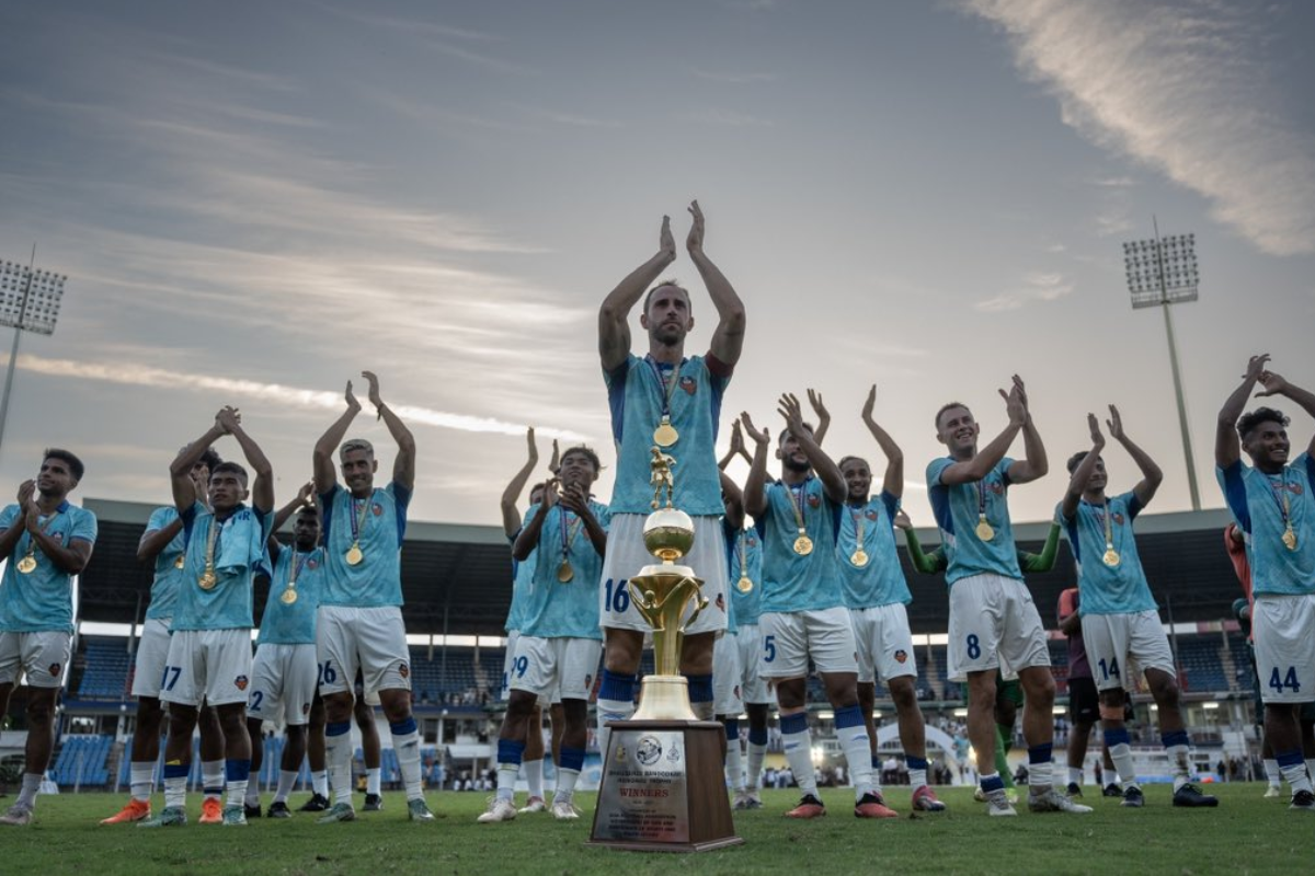 FC Goa players celebrate winning the Bandodkar Cup