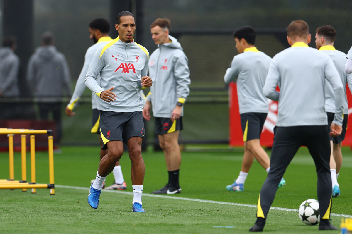 Liverpool's Virgil van Dijk during training at AXA Training Centre, Liverpool, ahead of their  Champions League mafch against Milan on Tuesday 