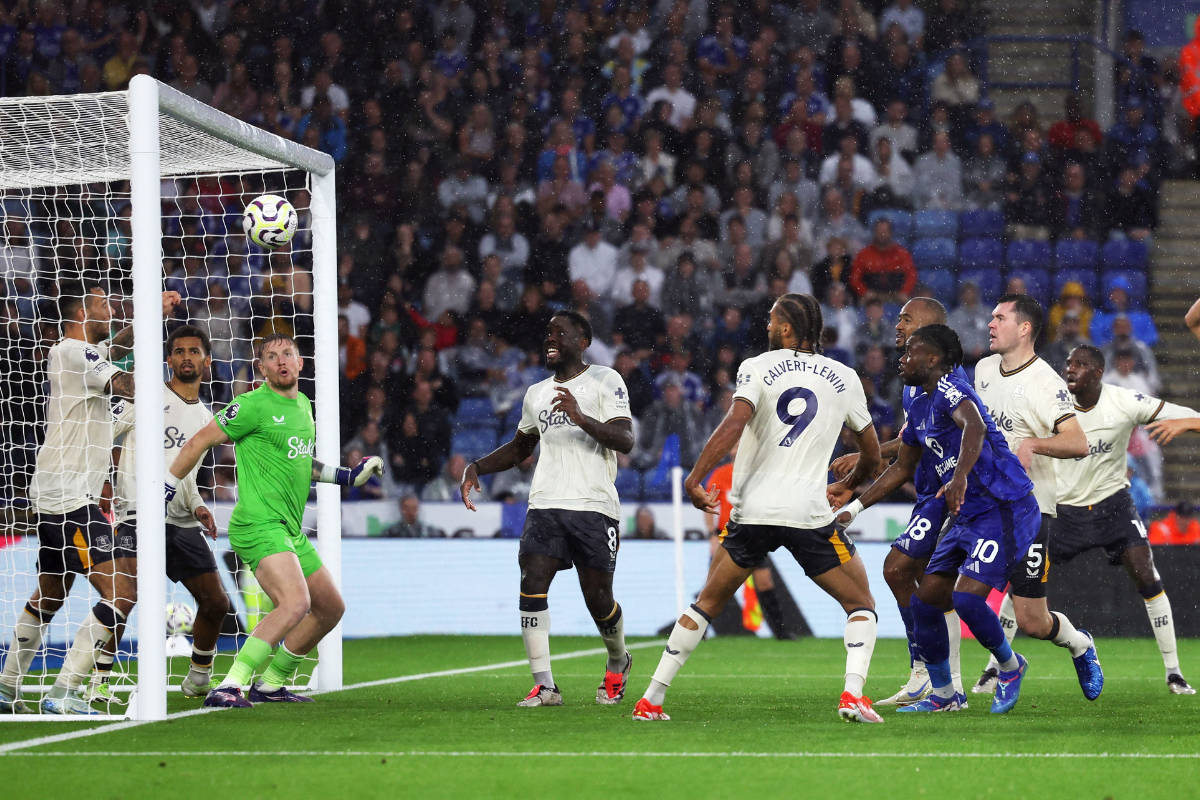 Leicester City's Stephy Mavididi scores their first goal against Everton at  King Power Stadium, Leicester, Britain 