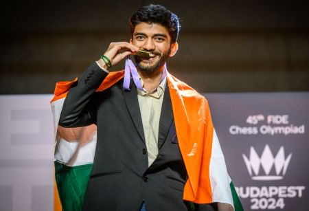 Gukesh Dommaraju won the individual gold medal on the top board. 