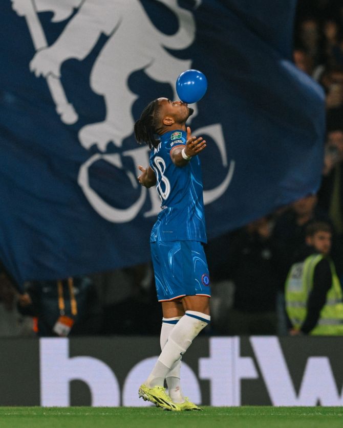 Chelsea's Christopher Nkunku celebrates his hat-trick 