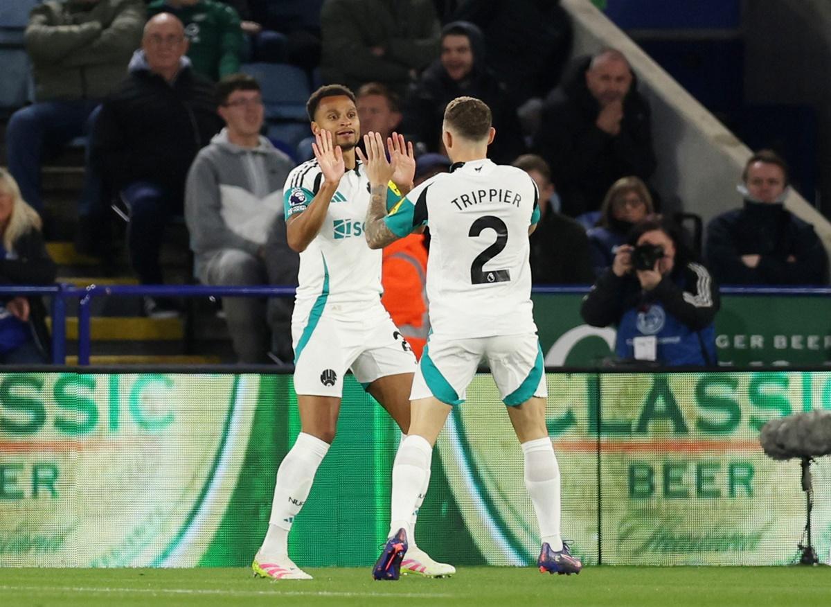Jacob Murphy celebrates scoring Newcastle United's first goal with Kieran Trippier.
