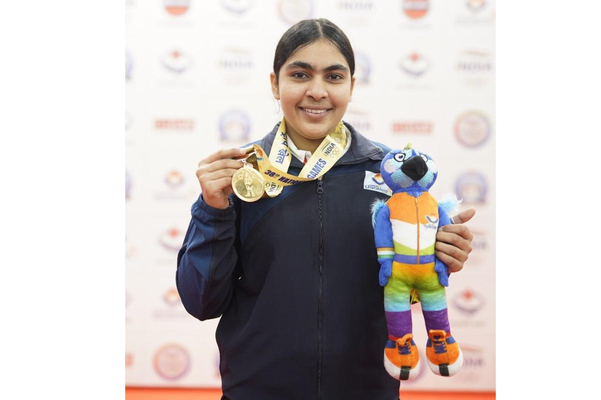 Suruchi Singh with her gold medal at the ISSF World Cup in Lima, Peru