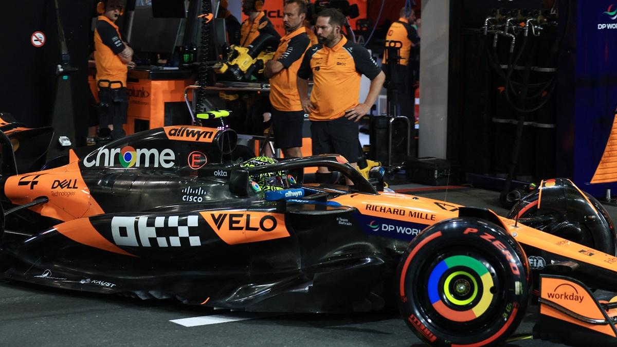 McLaren's Lando Norris in the pit lane during qualifying for the Formula One Saudi Arabian Grand Prix at Jeddah Corniche Circuit.