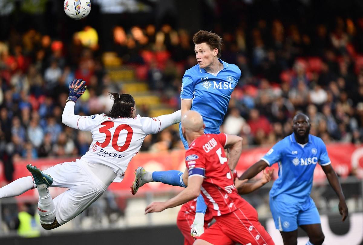 Napoli's Scott McTominay scores the only goal of the match against Monza at U-Power stadium, Monza, Italy.