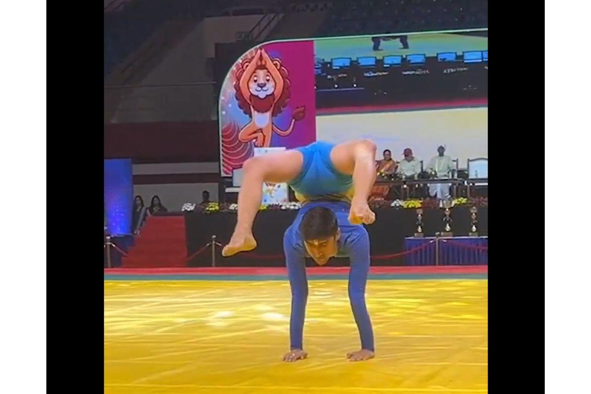 An Indian participant performs on Day 1 of the  2nd Asian Yogasana Sport Championship