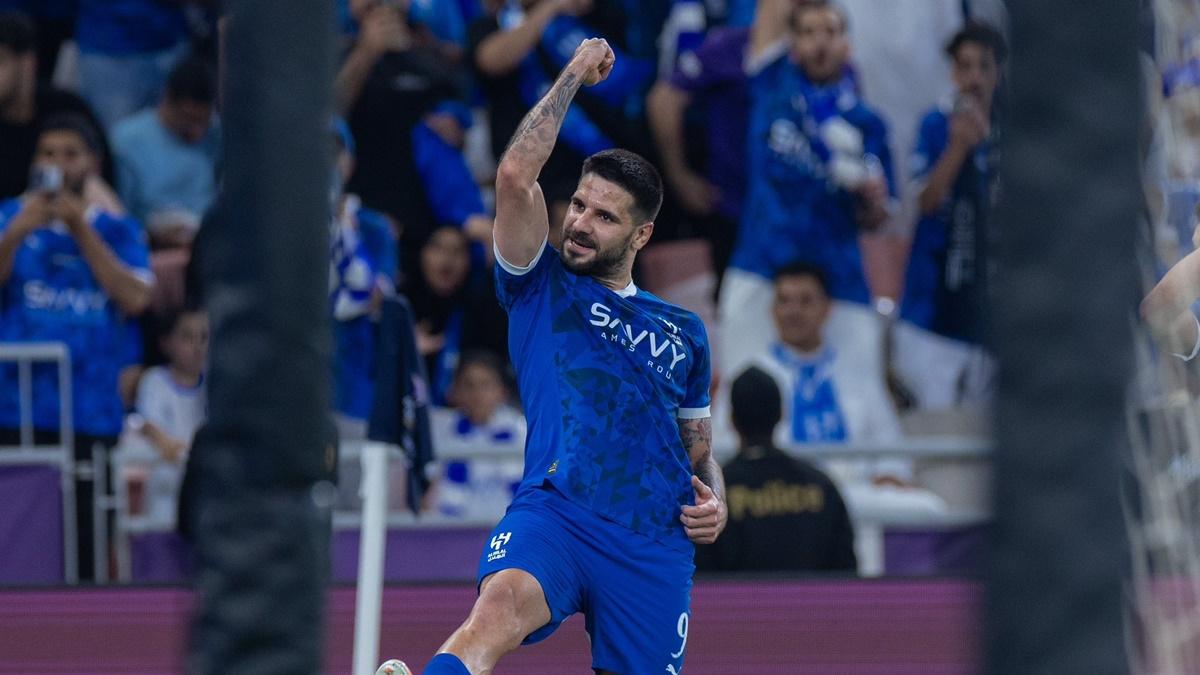 Aleksandar Mitrovic celebrates scoring Al-Hilal's fourth goal in the Asian Champions League Elite quarter-final against South Korea's Gwangju in Jeddah on Friday.