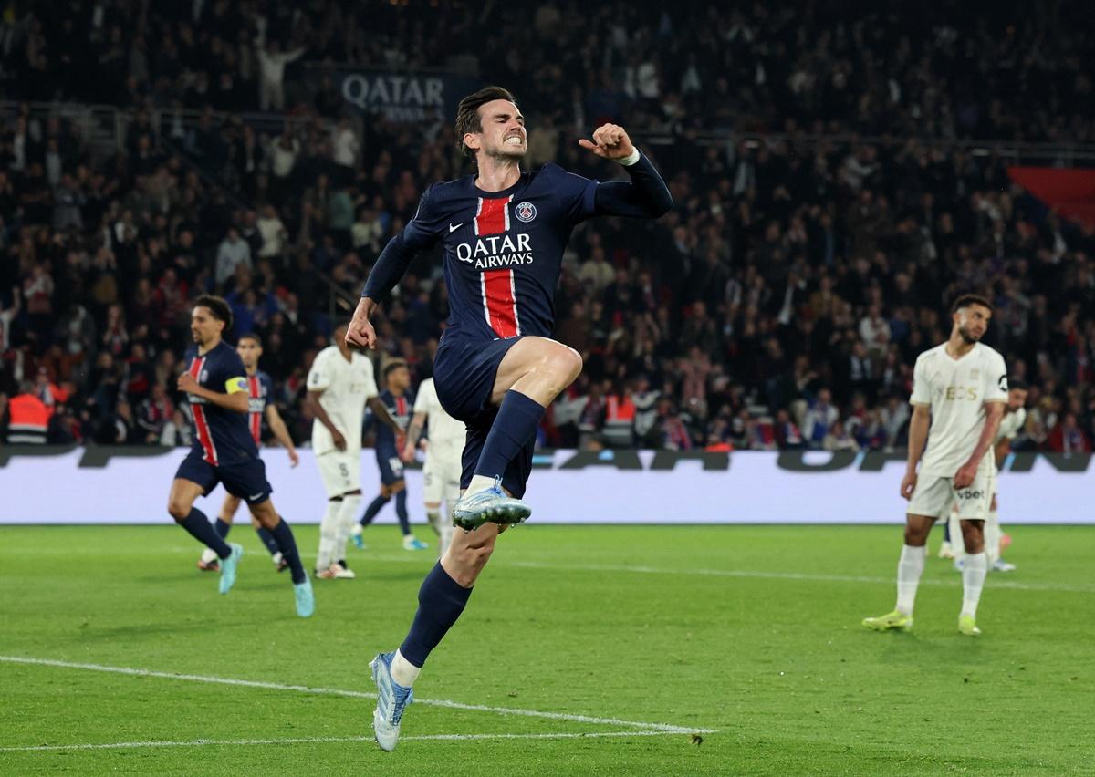Fabian Ruiz celebrates scoring Paris St Germain's only goal of the match.